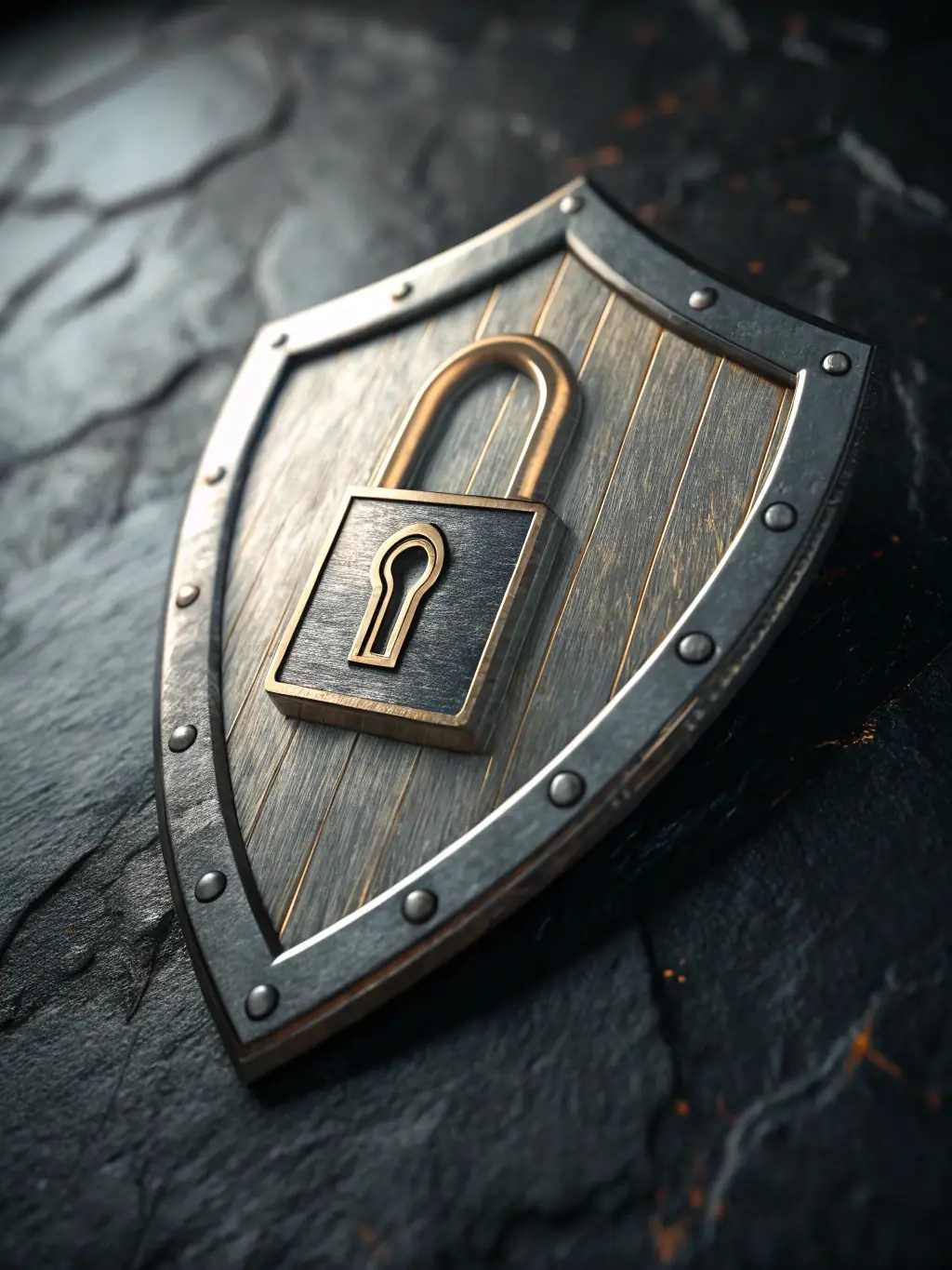 A digital illustration of a shield with a lock inside, representing identity and access management solutions offered by Fox Data Tech.